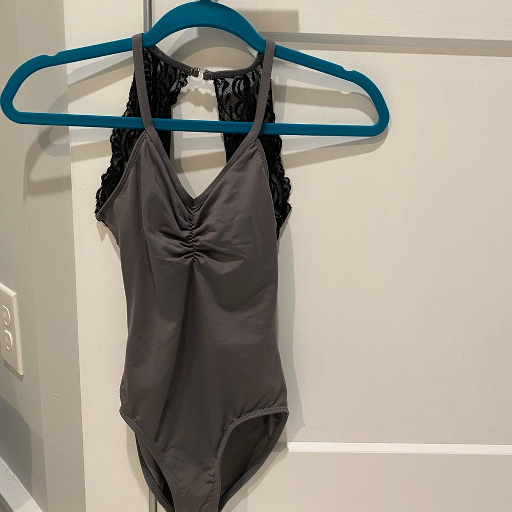 Gray and Black Lace Leotard